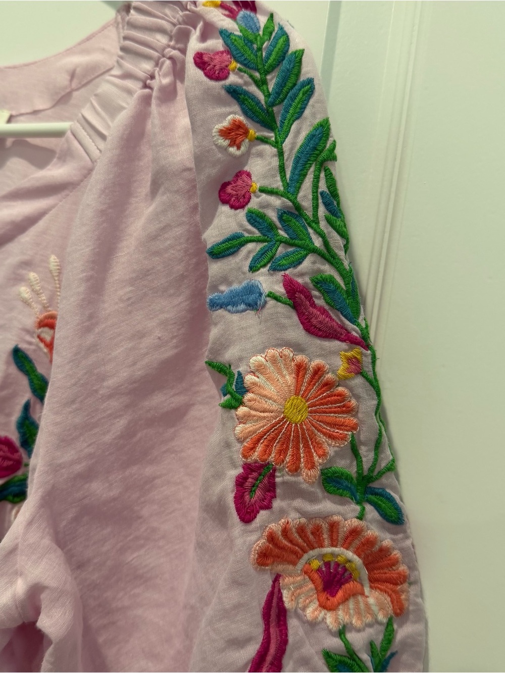 Sundance Catalog Womem’s Embroidered Vallejo Top Blouse Semi Sheer Pink Size M - Picture 4 of 9